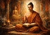 Vasubandhu en bewustzijn in boeddhistische filosofie Standbeeld van Vasubandhu in tempel, symbool voor boeddhistische filosofie en bewustzijnsleer in Aziatische tradities en geschiedenis